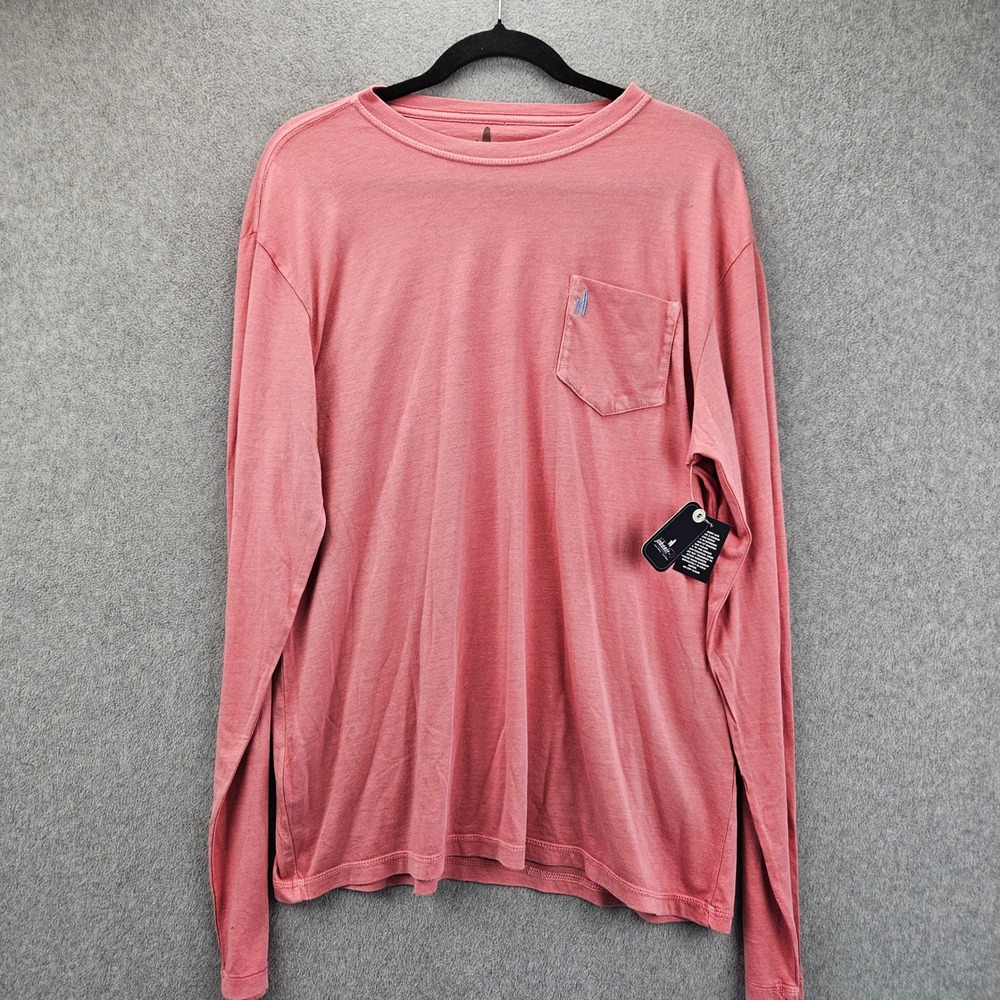 JOHNNIE-O | Mens Med Pink Long Sleeve Cotton Modal Pocket T-Shirt Surfer Logo